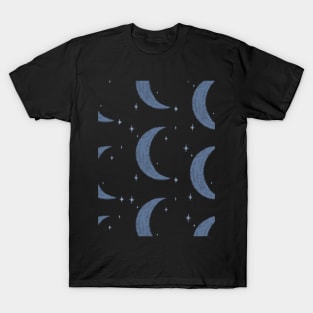 Blue Moon and Stars Pattern T-Shirt